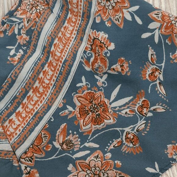 Angie Women's Small Blue Orange Floral BOHO Cropped Top Shirt Sleeveless - Picture 5 of 6